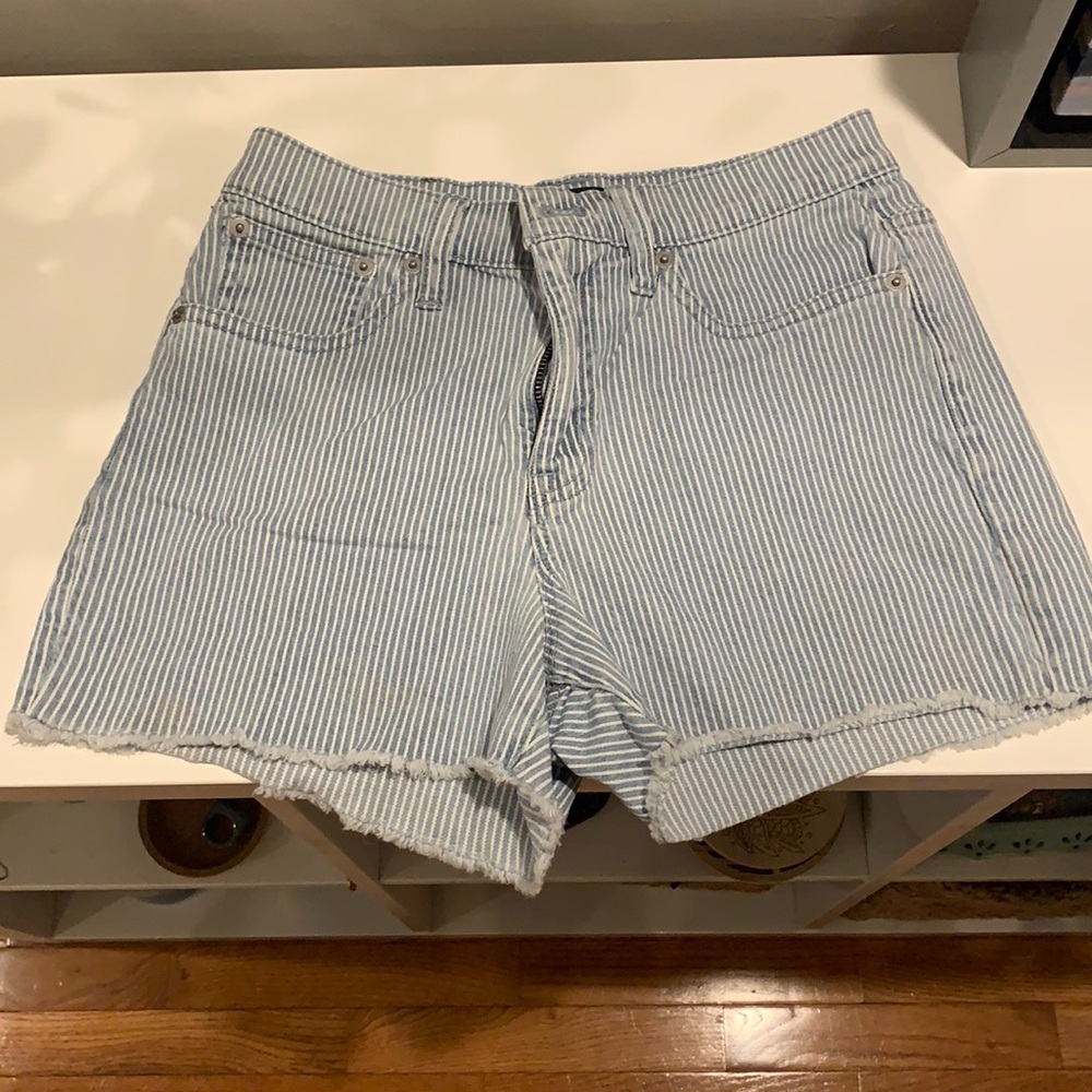 J. Crew Factory. Blue and white striped high rise shorts. Size 27